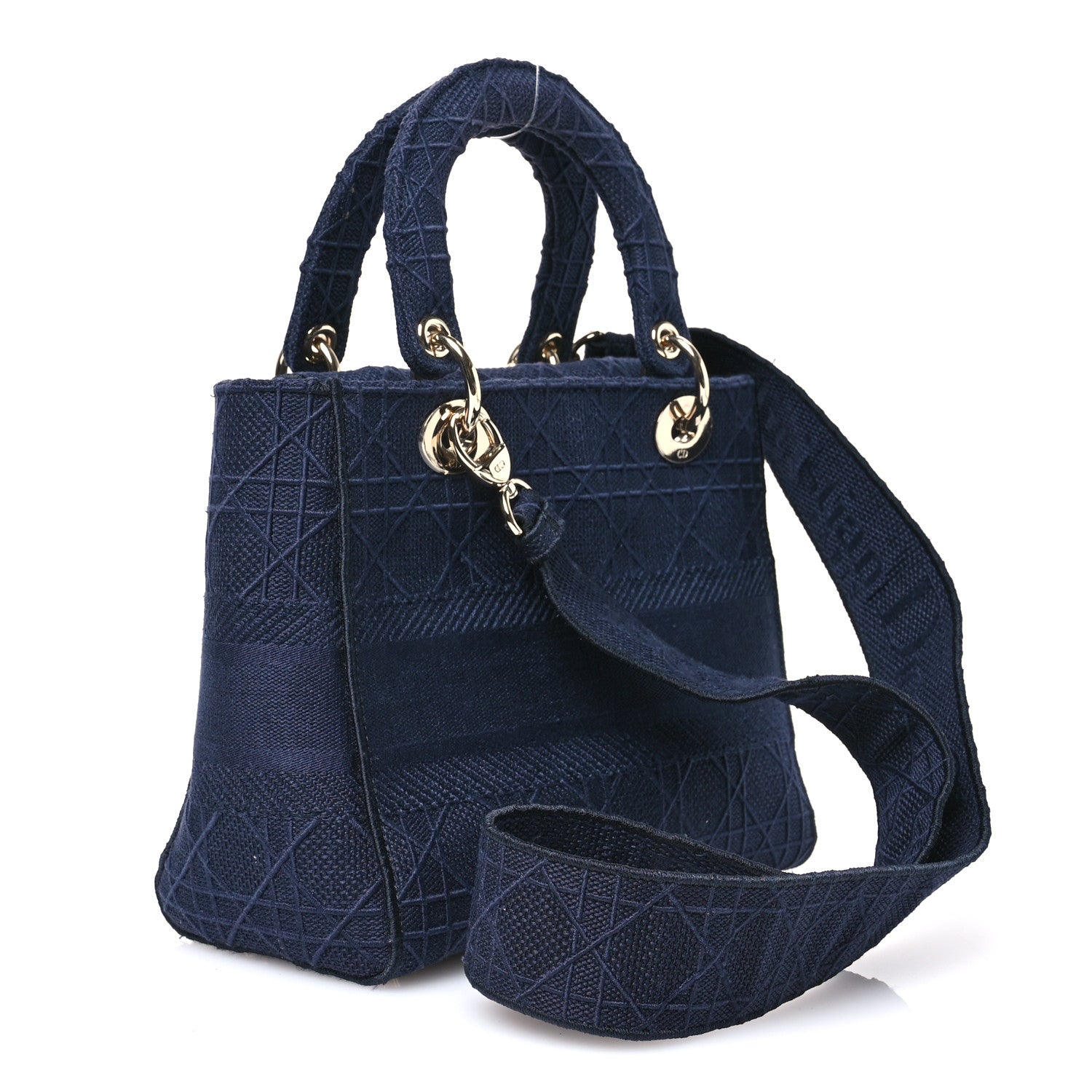 Christian Dior Canvas Embroidered Cannage Medium Lady D-Lite Navy 3 of 13