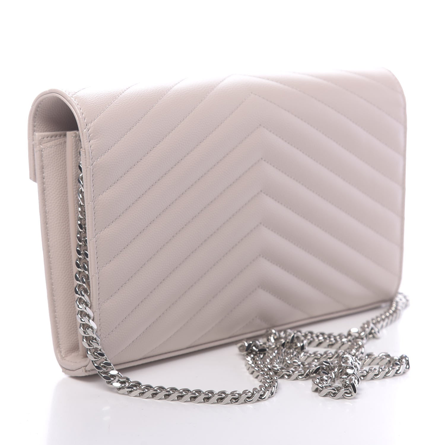 Saint Laurent Grain De Poudre Matelasse Chevron Monogram Chain Wallet Nude Powder 3 of 10