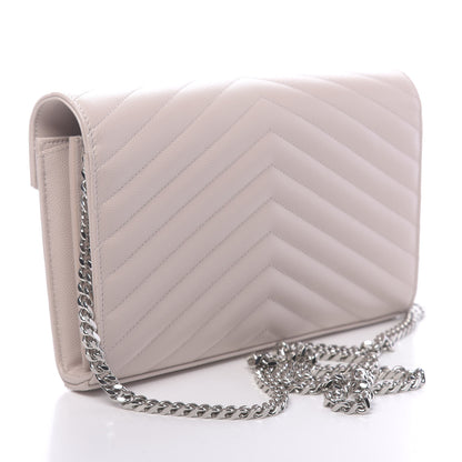 Saint Laurent Grain De Poudre Matelasse Chevron Monogram Chain Wallet Nude Powder 3 of 10