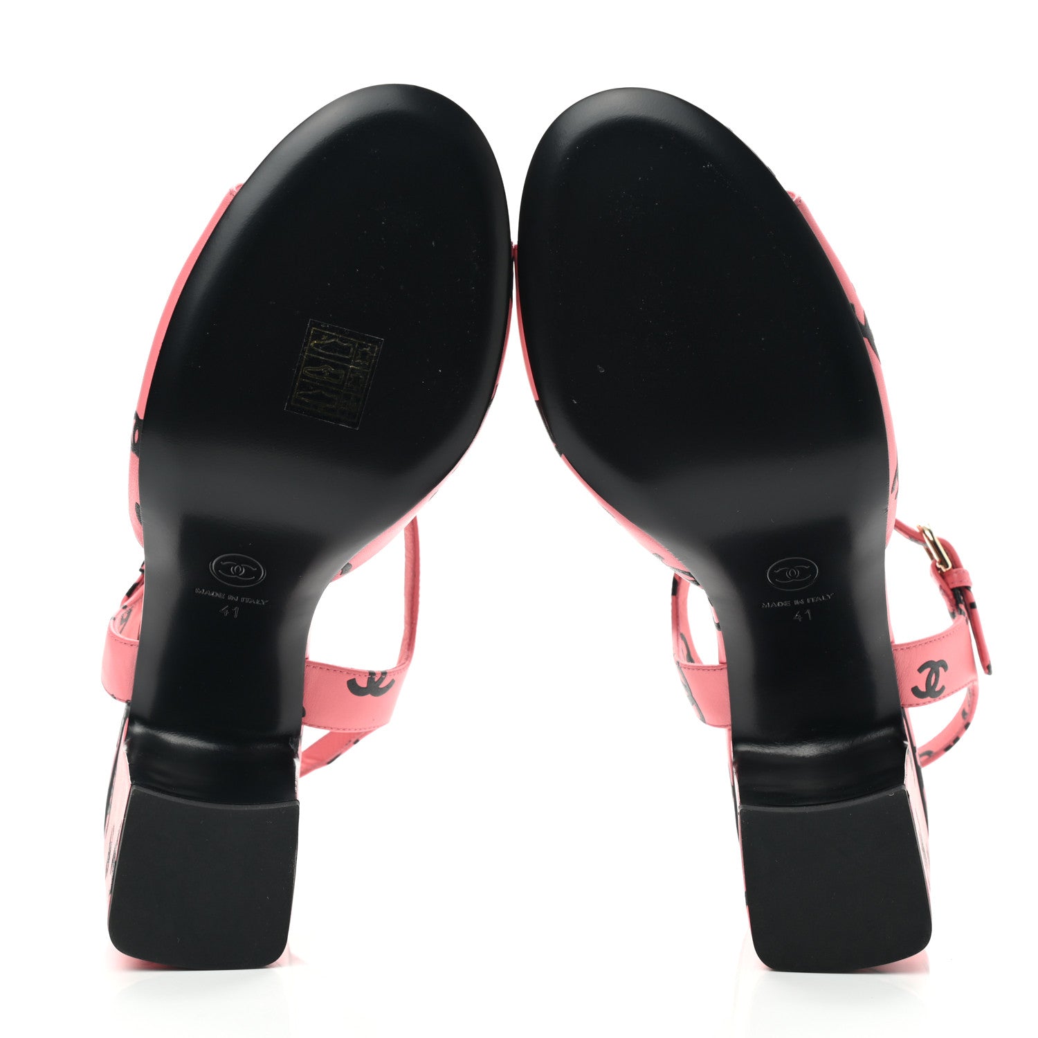 Chanel Printed Lambskin CC Sandals 41 Pink Black 5 of 8