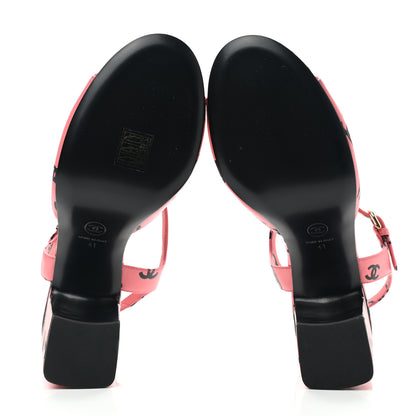 Chanel Printed Lambskin CC Sandals 41 Pink Black 5 of 8