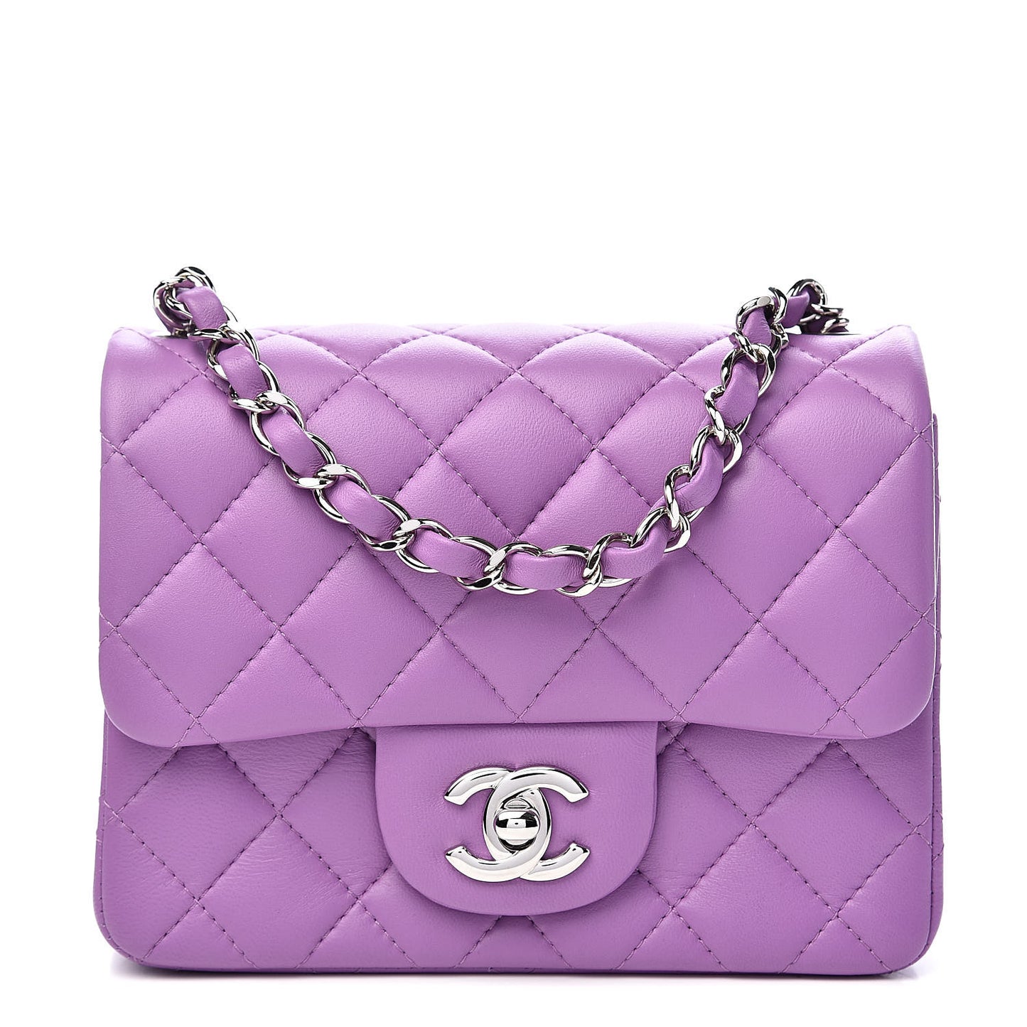 Lambskin Quilted Mini Square Flap Purple
