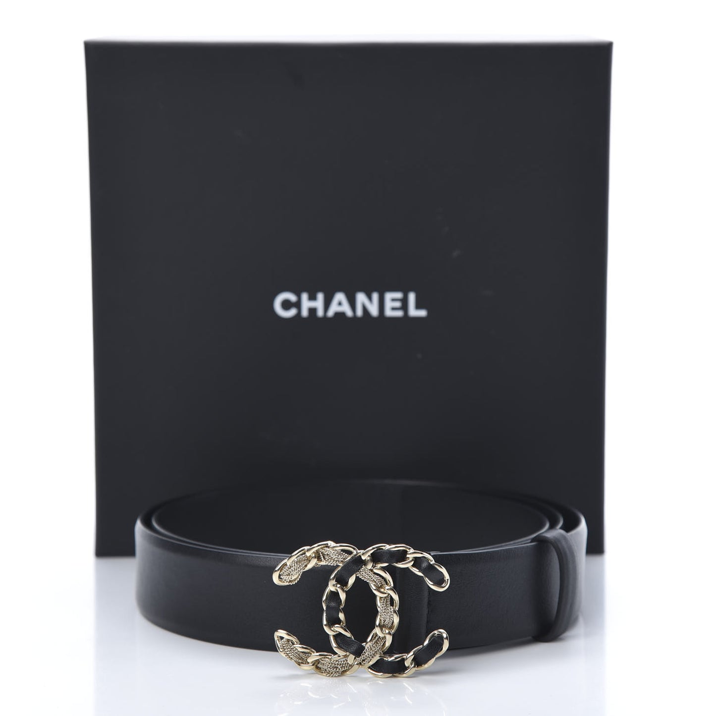 Calfskin CC Chain Belt 95 38 Black