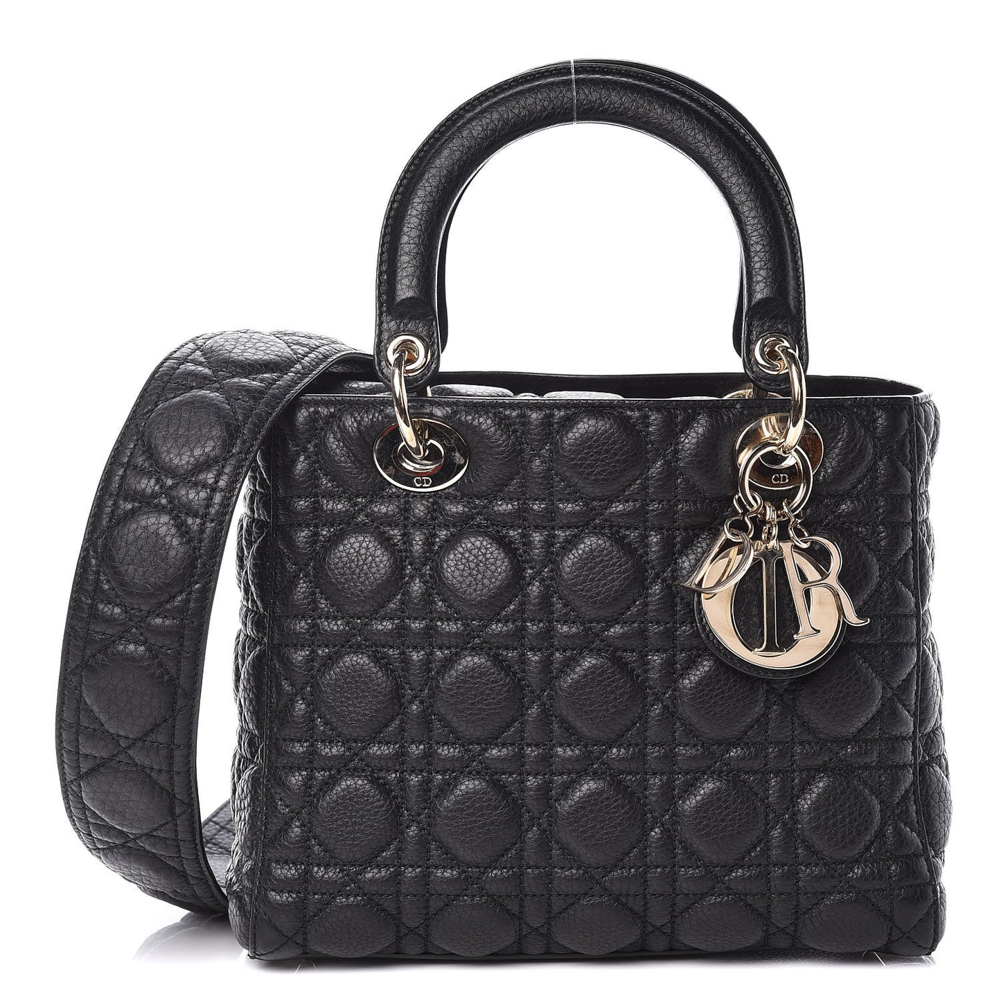 Grained Calfskin Cannage Medium Supple Lady Dior Black