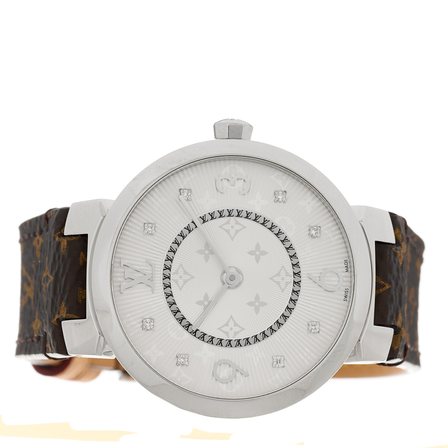 Stainless Steel Monogram Diamond 33mm Tambour Slim Quartz Watch
