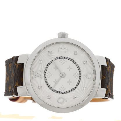 Louis Vuitton Stainless Steel Monogram Diamond 33mm Tambour Slim Quartz Watch 2 of 5