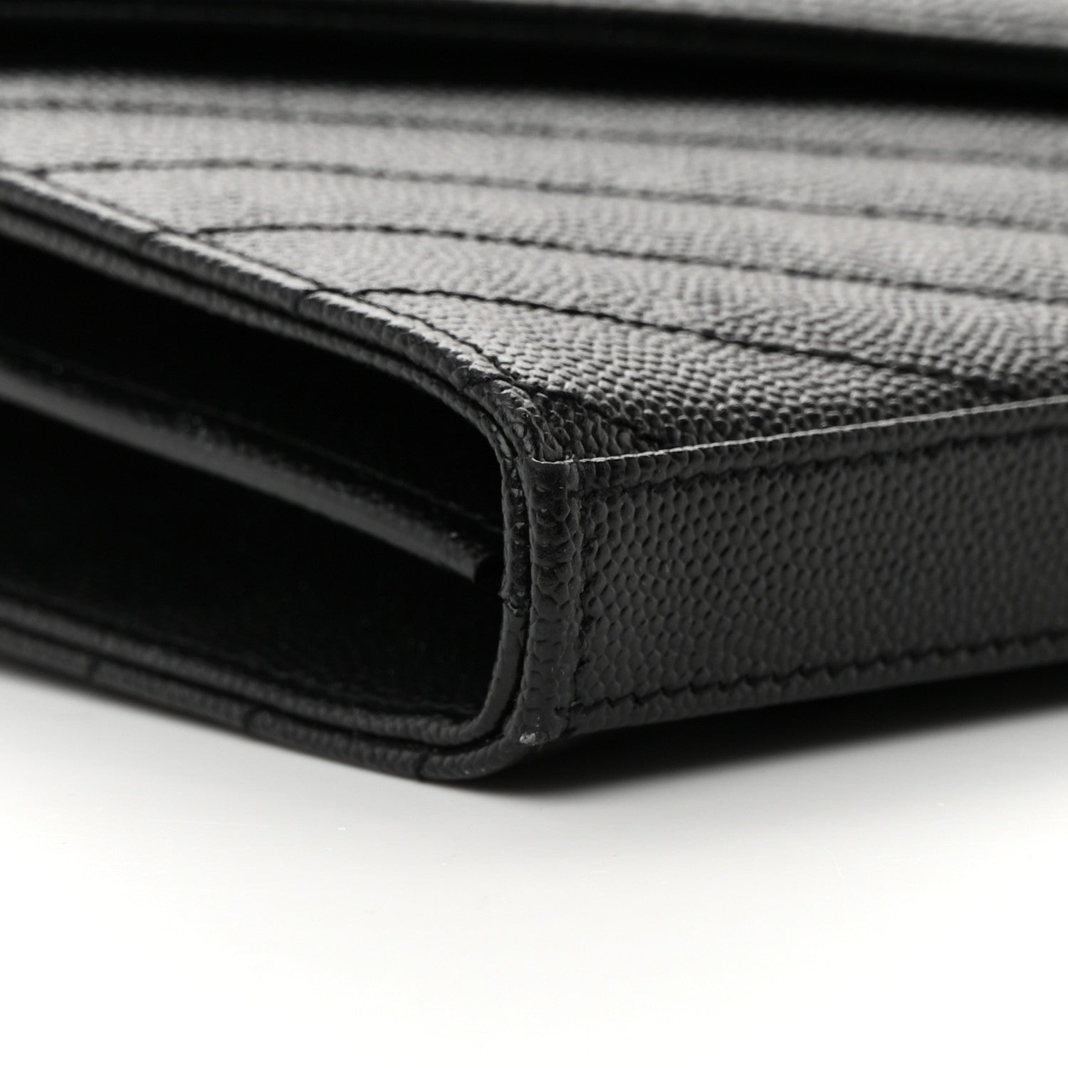 Saint Laurent Grain De Poudre Matelasse Chevron Monogram Chain Wallet Black 9 of 14