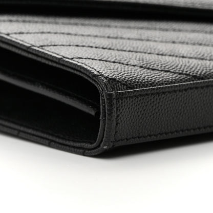 Saint Laurent Grain De Poudre Matelasse Chevron Monogram Chain Wallet Black 9 of 14