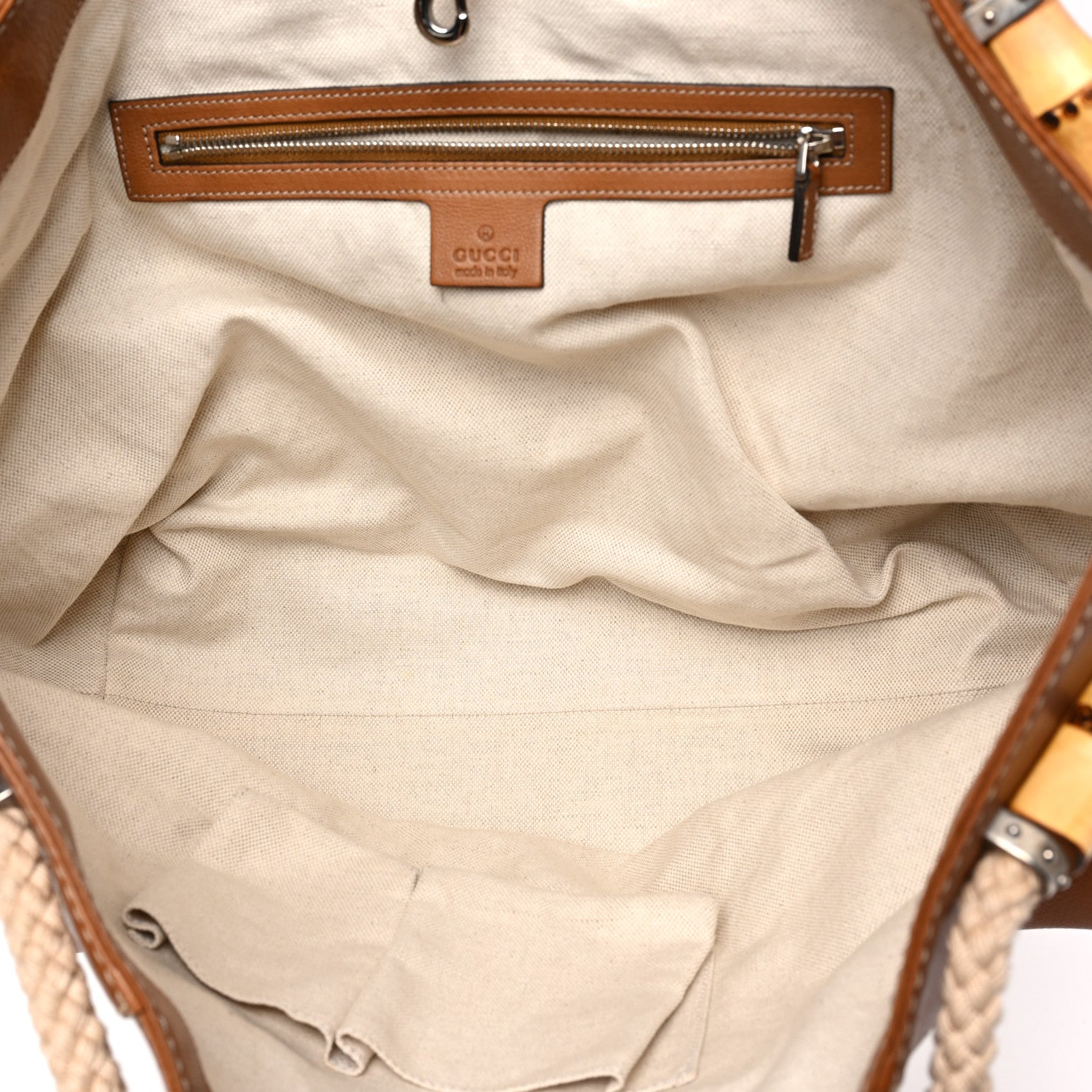 Gucci Calfskin Straw Diamante Maui Tote Brown 5 of 9