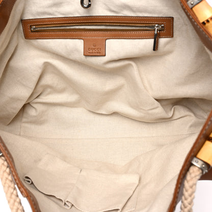 Gucci Calfskin Straw Diamante Maui Tote Brown 5 of 9