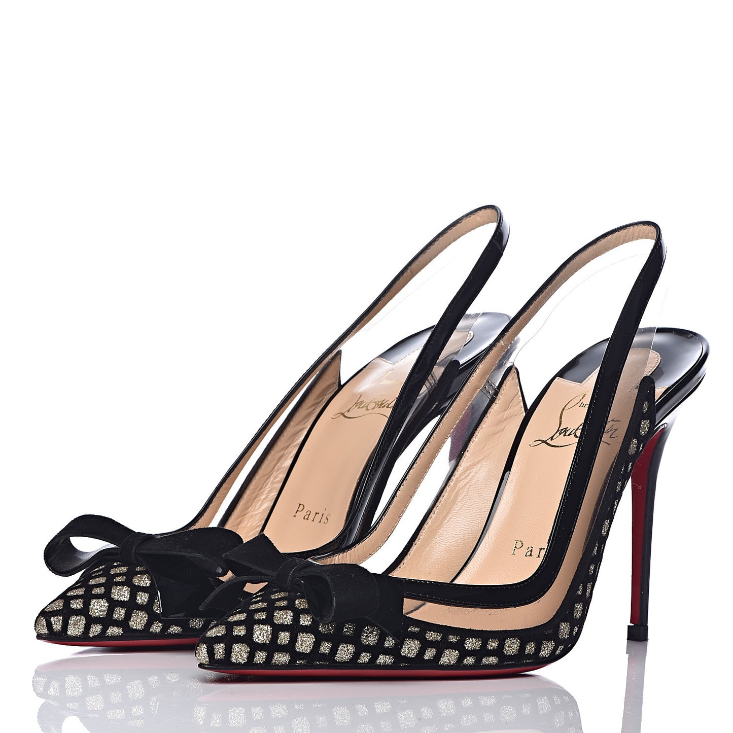 Glitter Floque Patent PVC Suspenodo Sling 100 Pumps 36 Platine Black