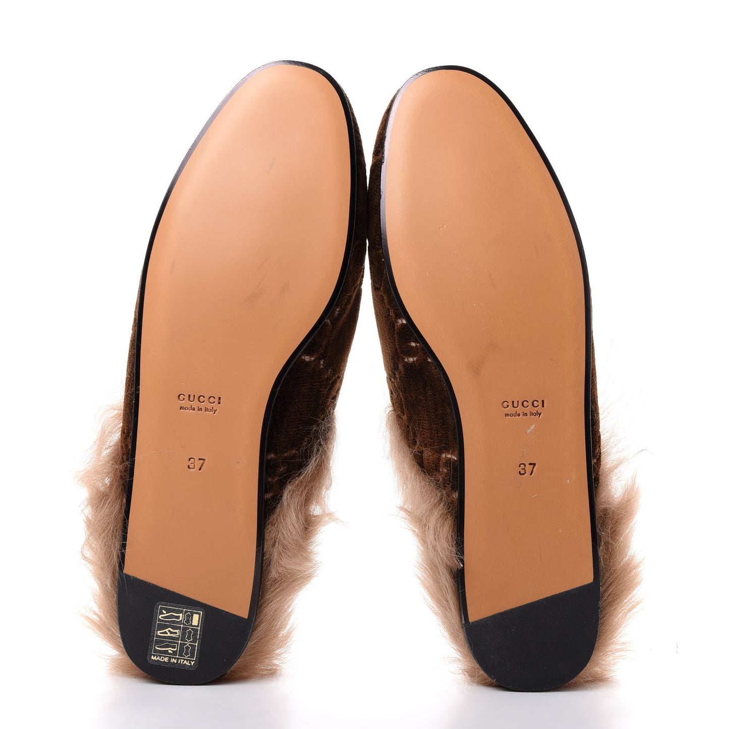 Velvet GG Monogram Fur Womens Princetown Slippers 37 Brown Black Natural
