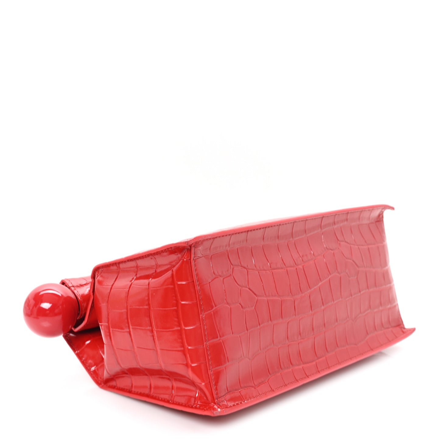 Crocodile Embossed Calfskin La Pochette Rond Carre Red