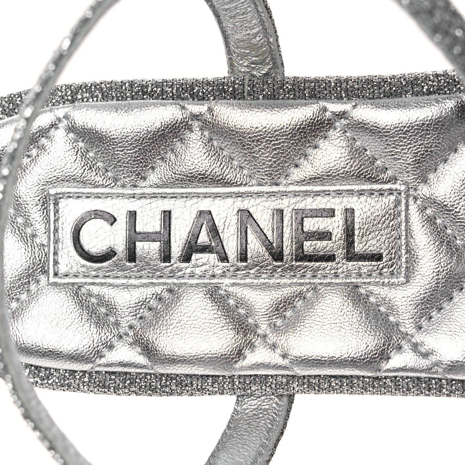 Chanel Fabric Grosgrain Pearl Crystal Thong Sandals 40 Silver