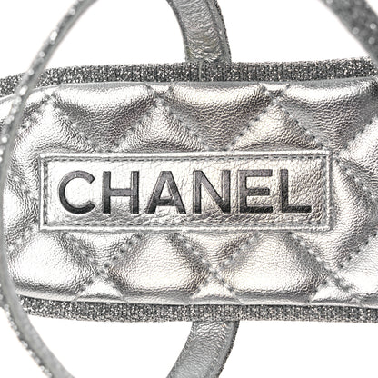 Chanel Fabric Grosgrain Pearl Crystal Thong Sandals 40 Silver Black 9 of 11