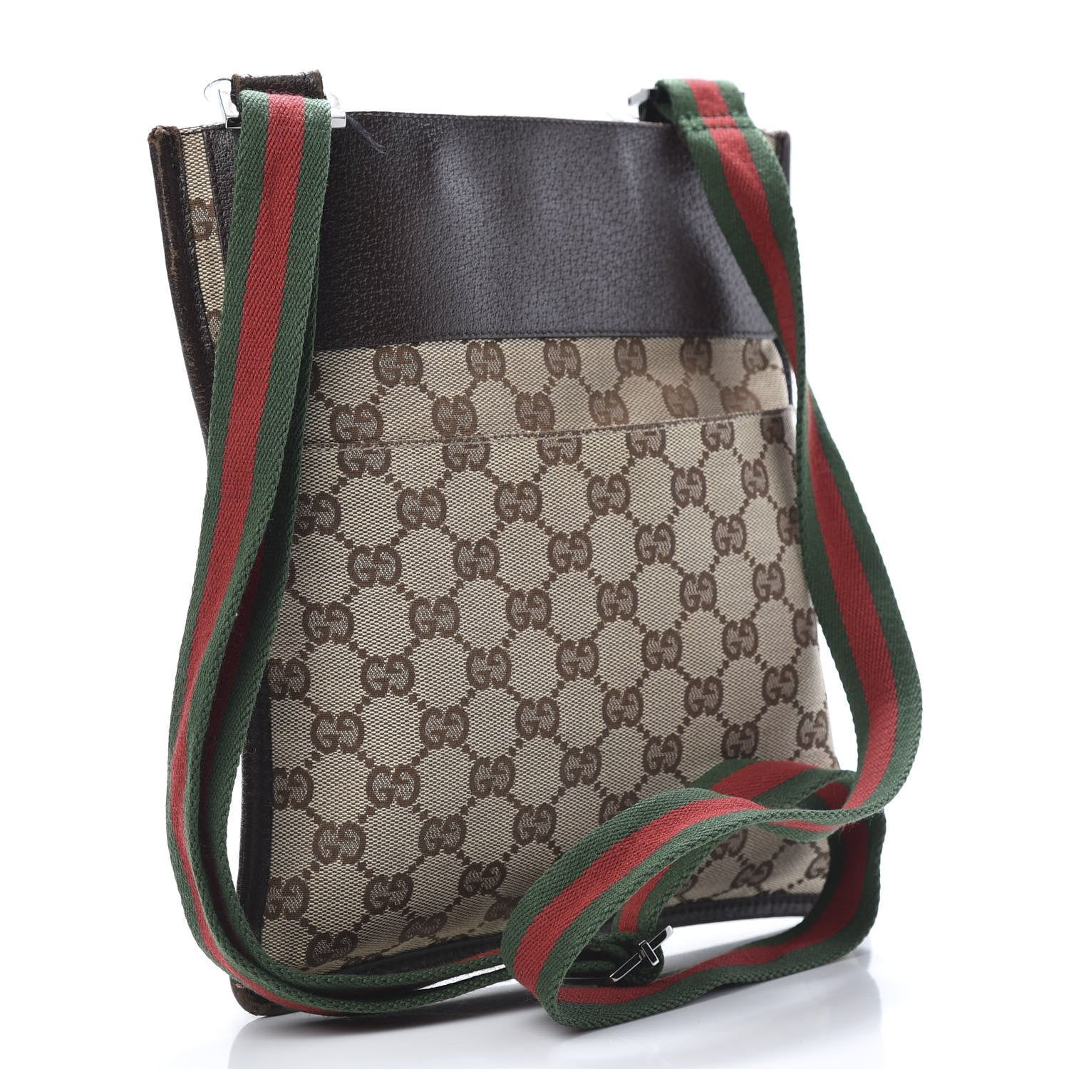 Gucci GG Monogram Web Messenger Crossbody Bag Dark Brown 2 of 14