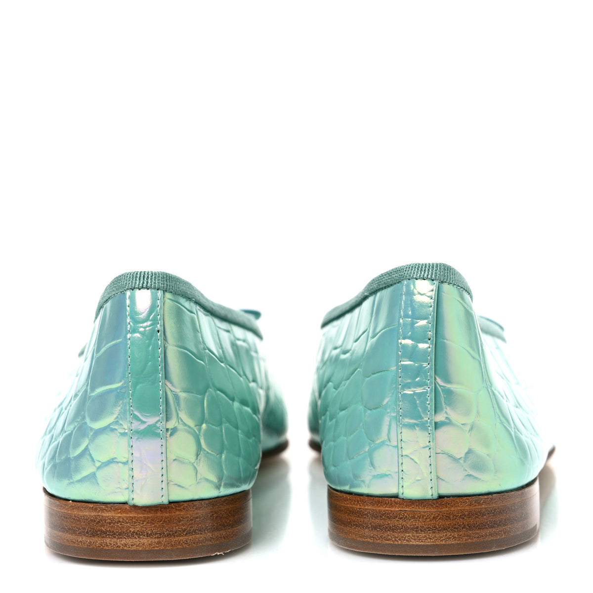 Iridescent Calfskin Crocodile Embossed Ballerina Flats 41 Green