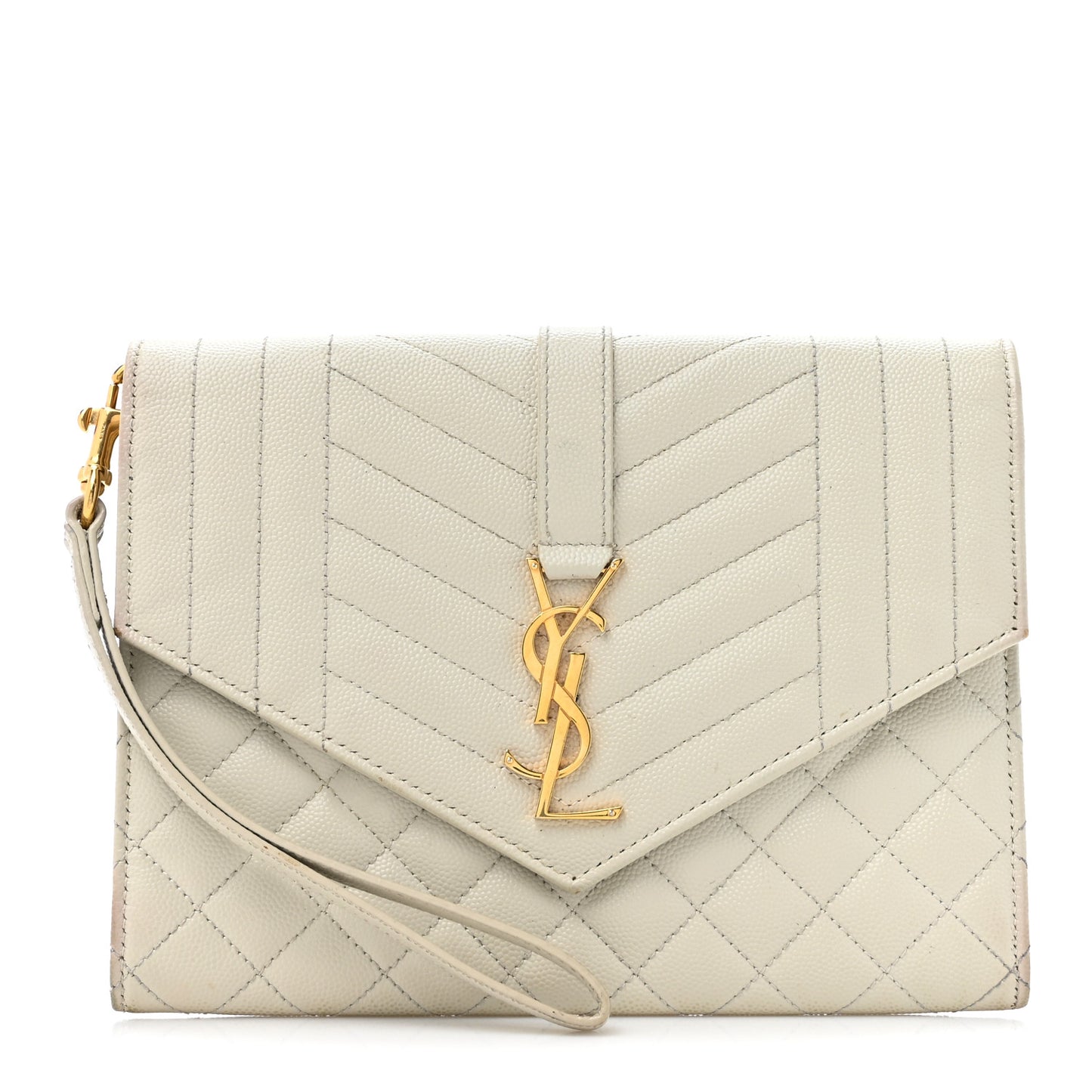Grain De Poudre Textured Mixed Matelasse Triquilt Monogram Clutch Blanc Vintage
