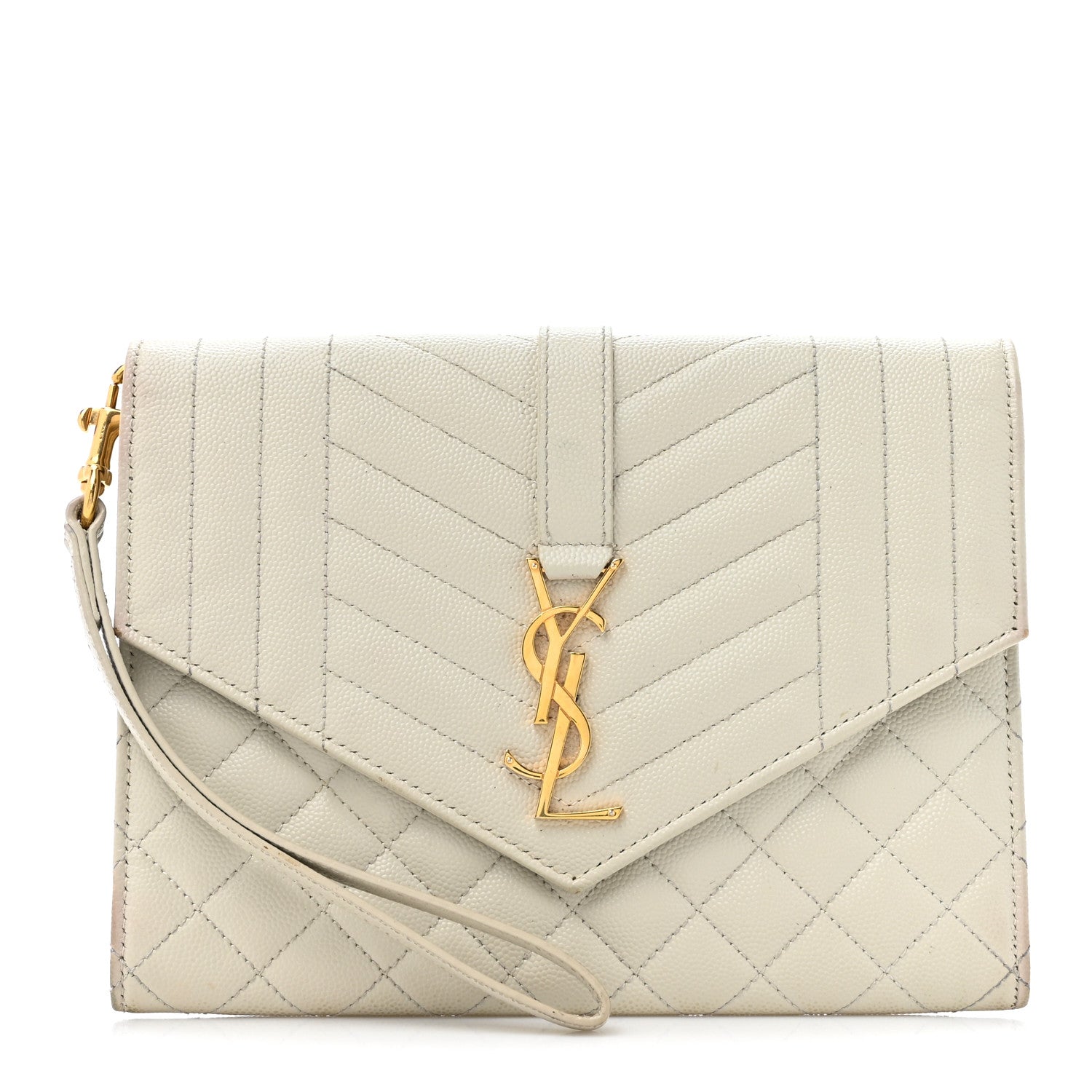 Saint Laurent Grain De Poudre Textured Mixed Matelasse Triquilt Monogram Clutch Blanc Vintage 1 of 19