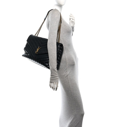 Saint Laurent Calfskin Y Quilted Monogram Large Loulou Chain Satchel Black 2 of 11