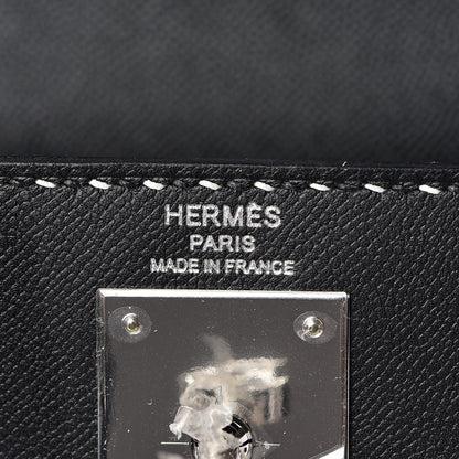 Hermes Grained Monsieur Un Point Sur Deux Kelly Sellier 28 Black 8 of 36