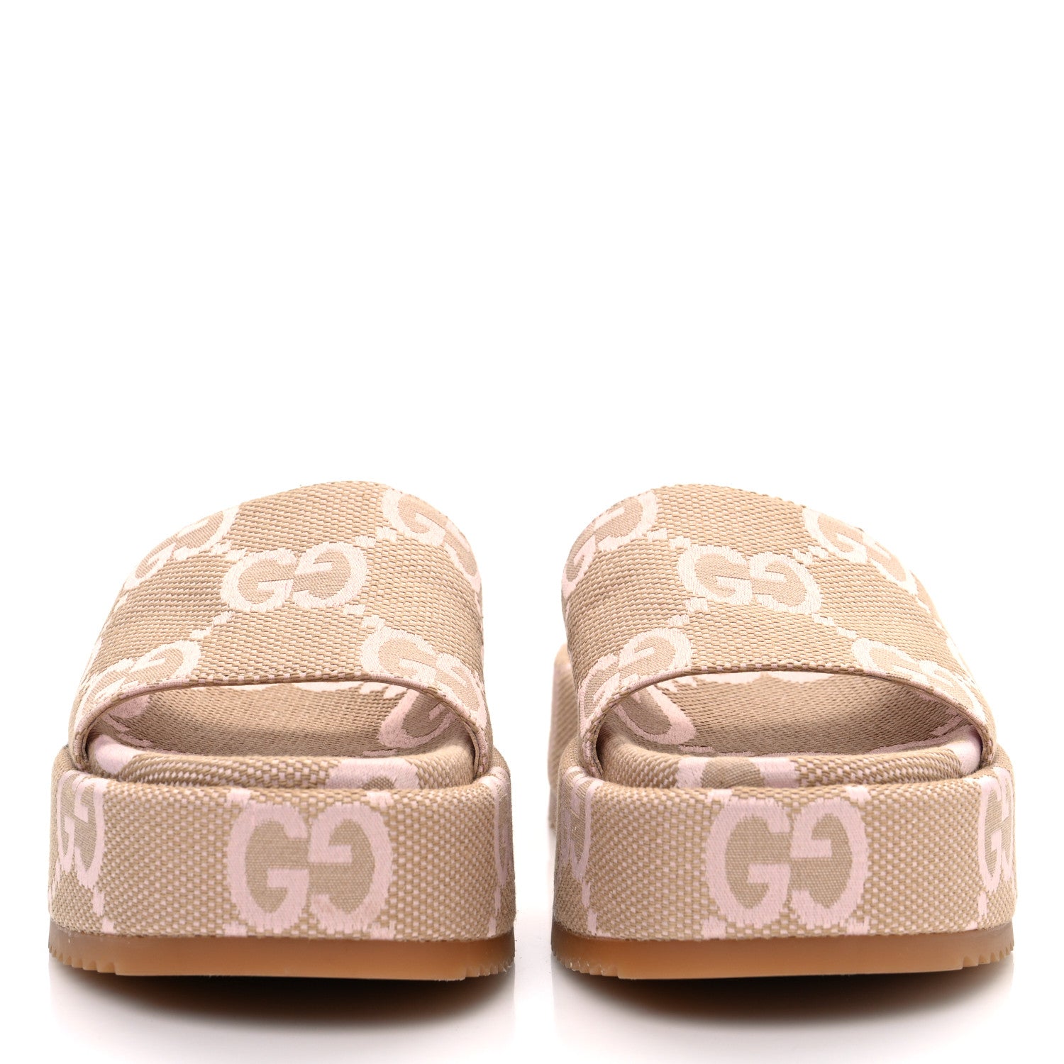 Gucci Monogram Jumbo GG Angelina Platform 55mm Slide Sandals 37 Beige Perfect Pink 3 of 10