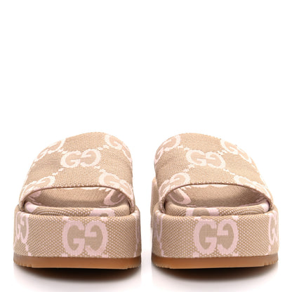 Gucci Monogram Jumbo GG Angelina Platform 55mm Slide Sandals 37 Beige Perfect Pink 3 of 10