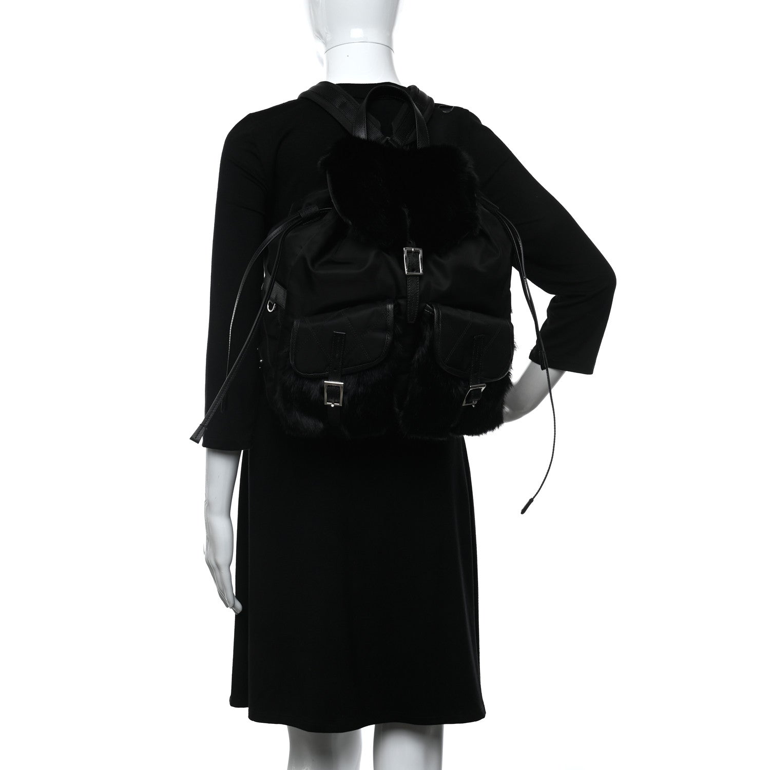 Prada Impunture Tessuto Rabbit Fur Backpack Black 936979