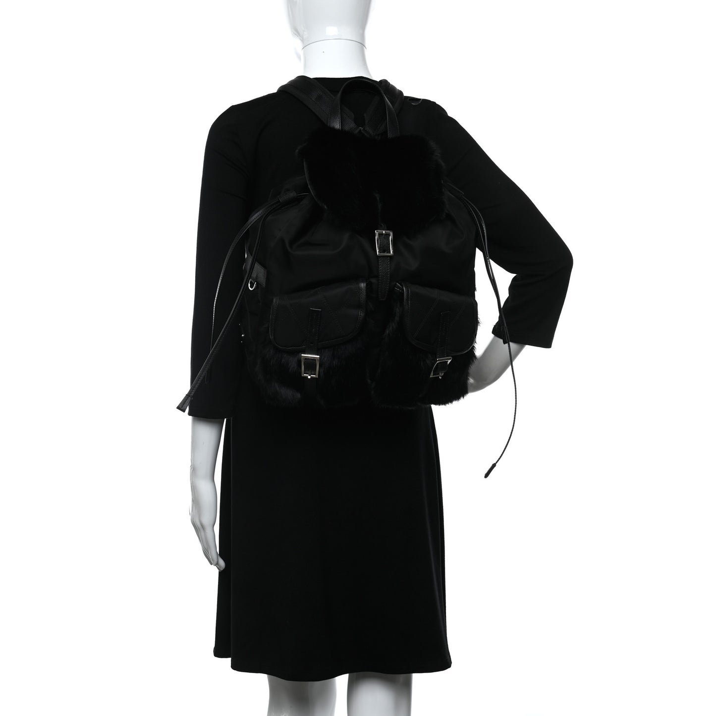 Impunture Tessuto Rabbit Fur Backpack Black