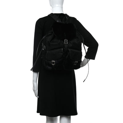 Prada Impunture Tessuto Rabbit Fur Backpack Black 2 of 8