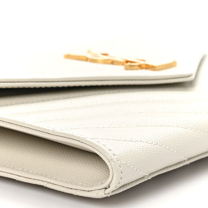 Saint Laurent Grain De Poudre Matelasse Chevron Monogram Envelope Clutch Crema Soft 9 of 10