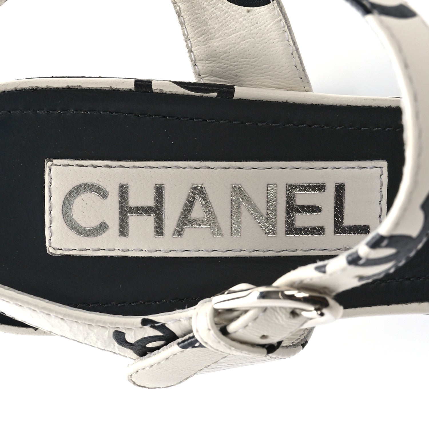 Chanel Printed Lambskin CC Platform Sandals 37 White Black 7 of 15