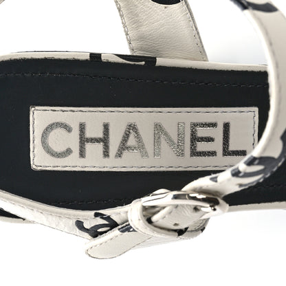 Chanel Printed Lambskin CC Platform Sandals 37 White Black 7 of 15