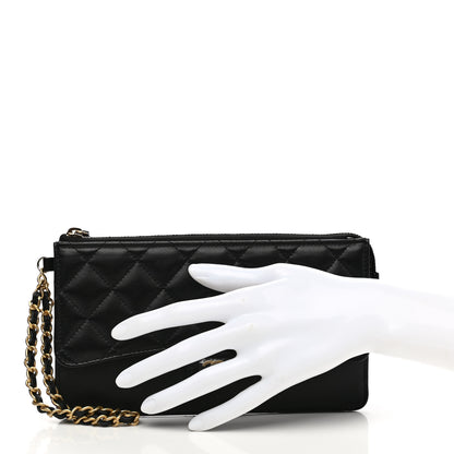 Chanel Lambskin Quilted Classic Pouch With Handle Black 2 of 8