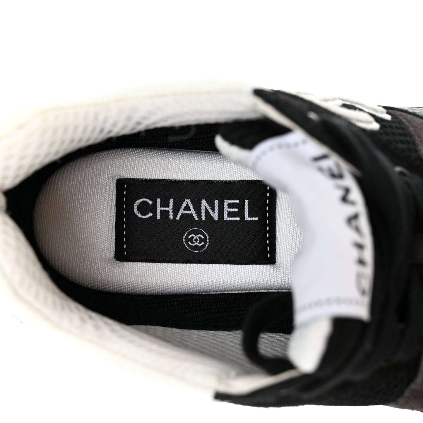 Mesh Suede Grained Calfskin Womens CC Sneakers 35 Black White