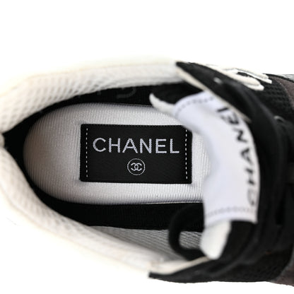 Chanel Mesh Suede Grained Calfskin Womens CC Sneakers 35 Black White 7 of 10