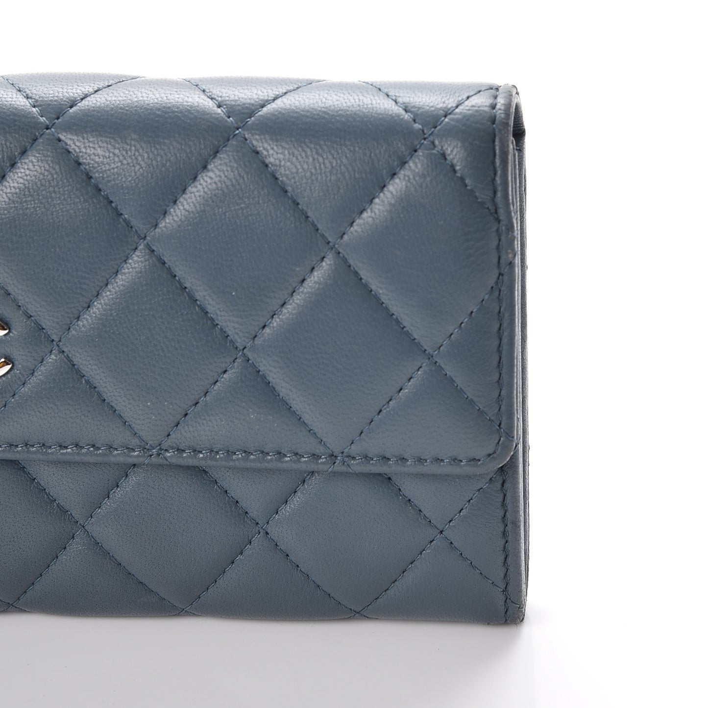 Lambskin Quilted Large Gusset Flap Wallet Blue