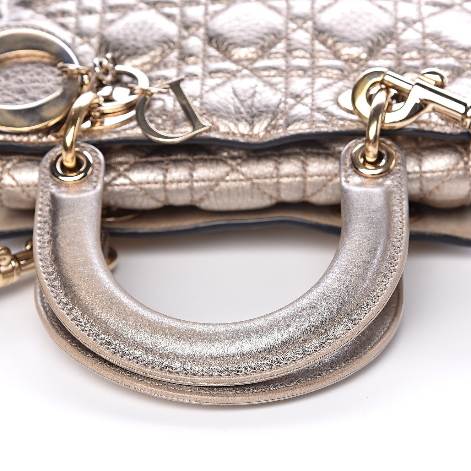 Christian Dior Metallic Grained Calfskin Cannage Small Supple Lady Dior Pale Gold 10 of 12