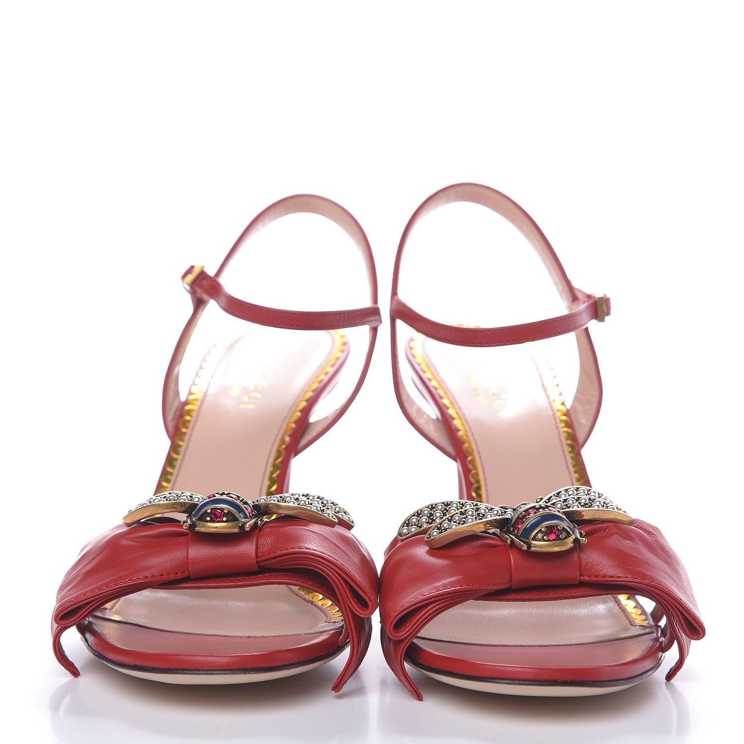 Gucci Nappa Queen Margaret Mid Heel Sandals 37 Hibiscus Red 2 of 8