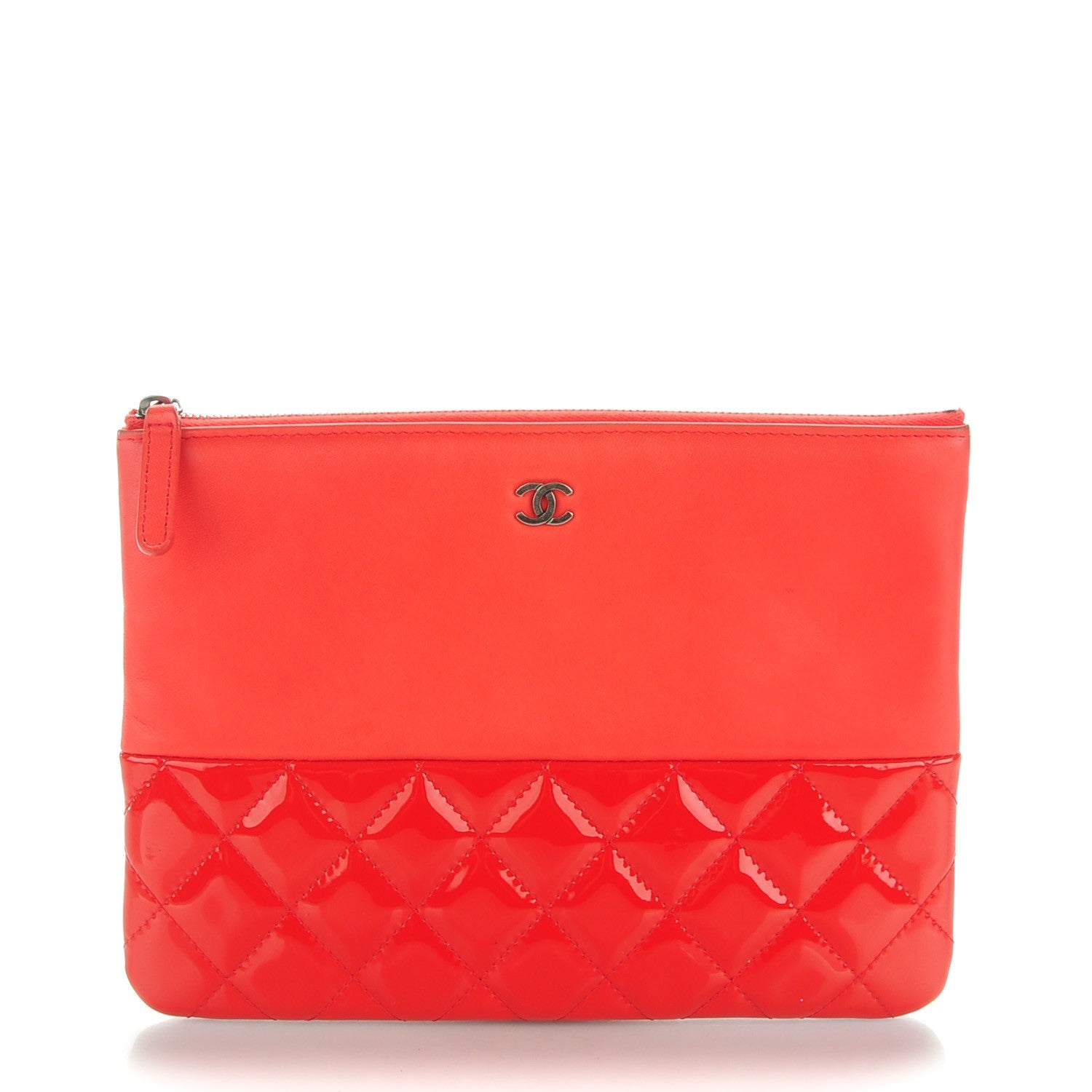 Chanel Calfskin Patent Quilted Medium Cosmetic Case Red 1 of 7