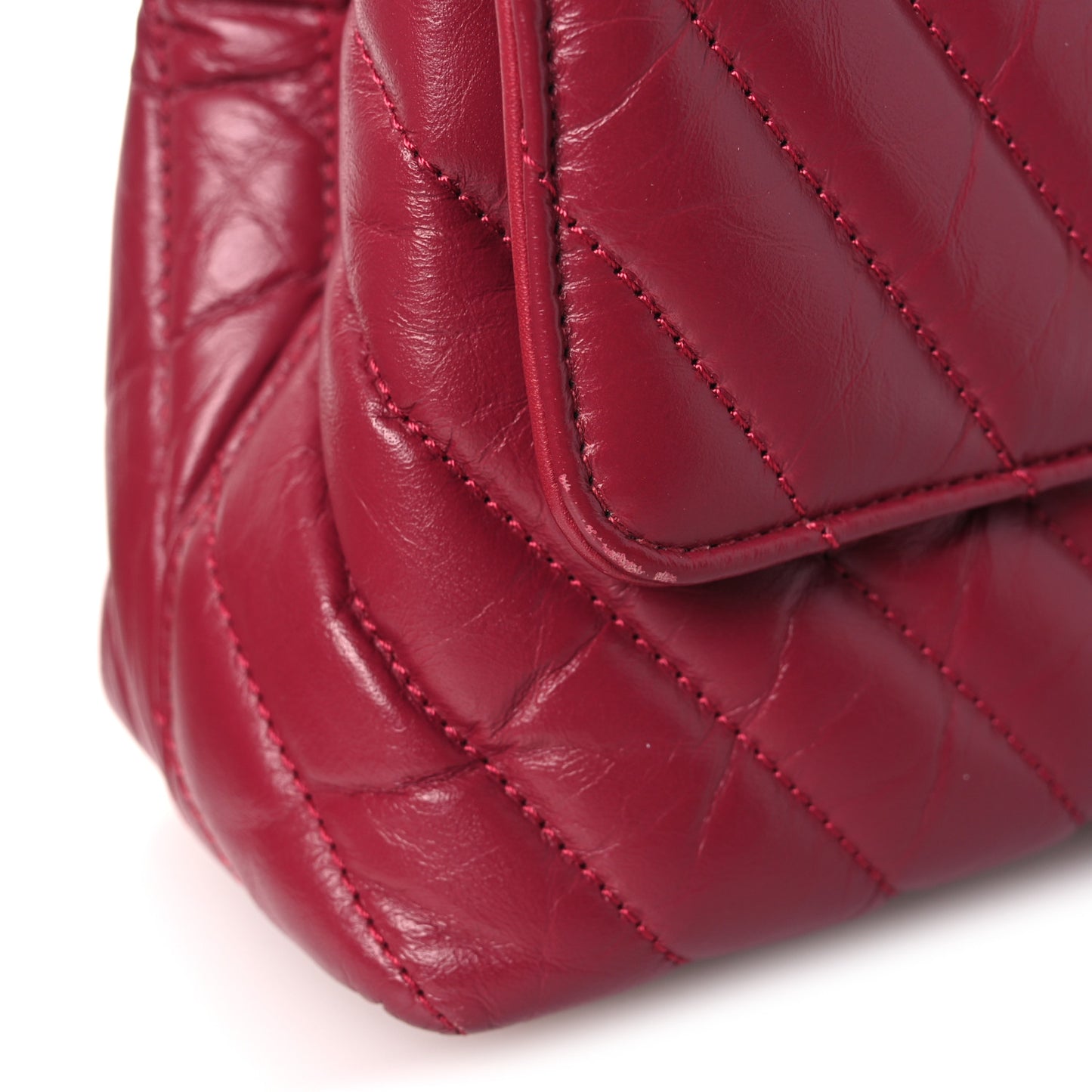 Aged Calfskin Chevron Quilted Mini Coco Handle Flap Dark Pink