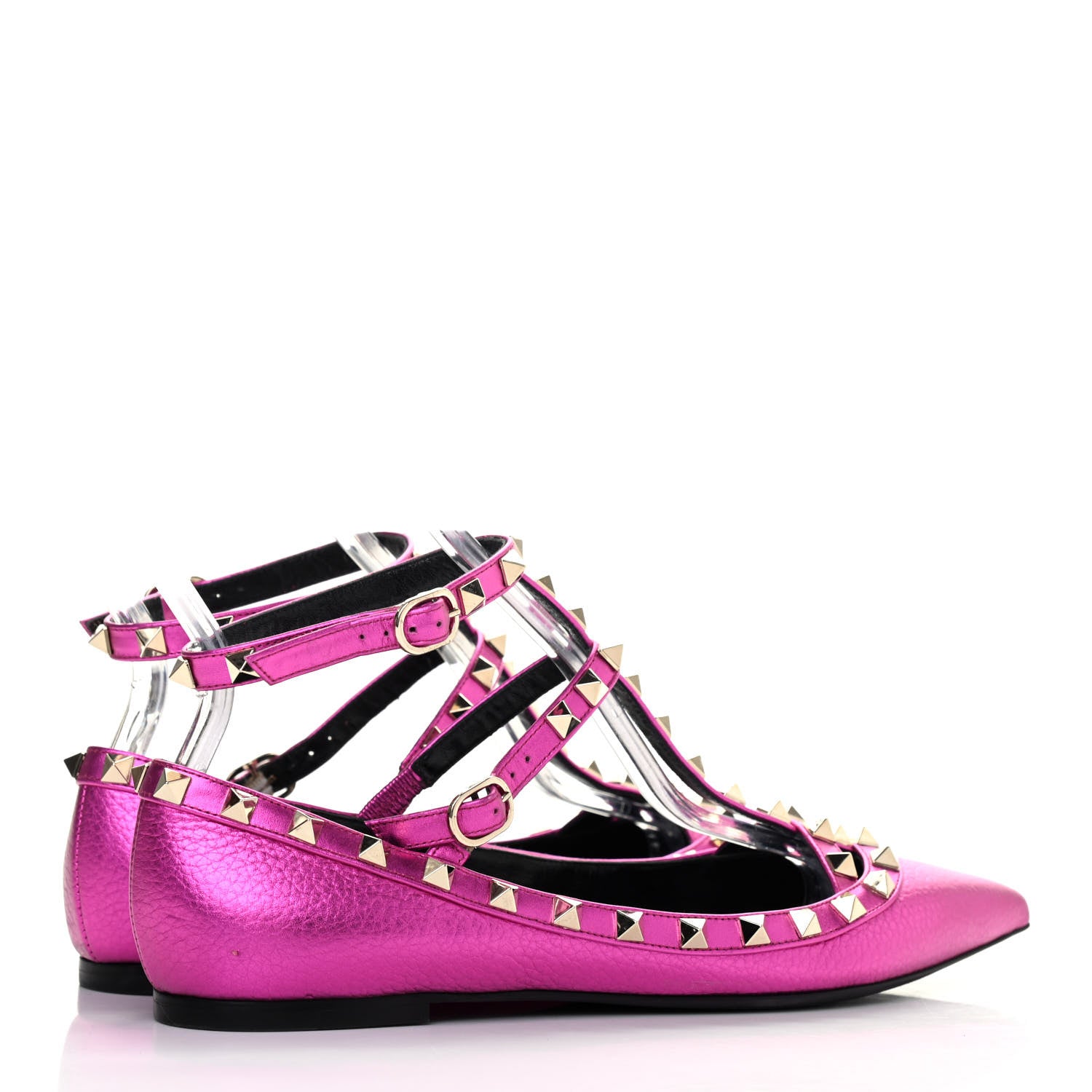 Valentino Garavani Metallic Pebbled Calfskin Rockstud Cage Ballerina Flats 38 Peony 3 of 4