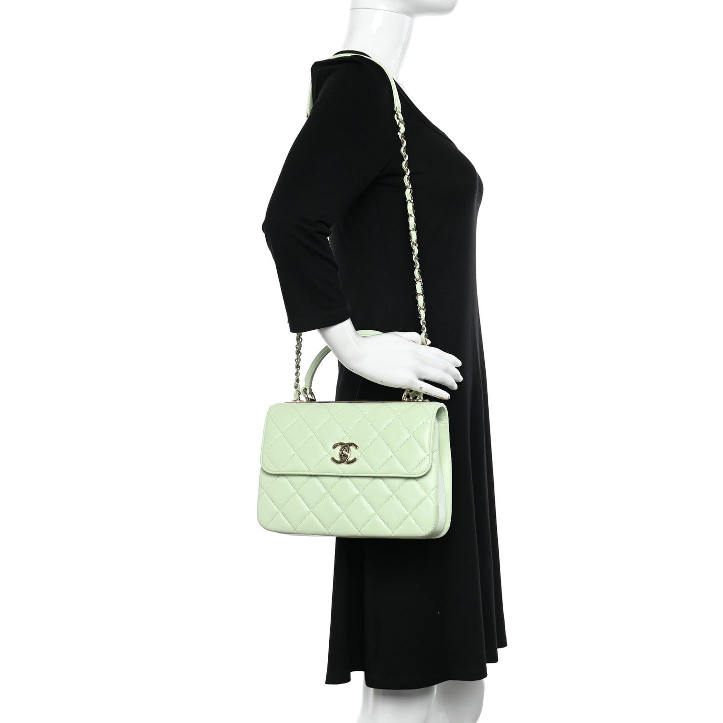 Lambskin Quilted Small Trendy CC Flap Dual Handle Bag Light Green