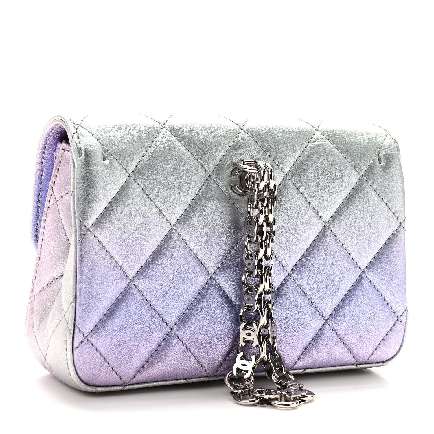 Chanel Gradient Metallic Calfskin Quilted Clutch Silver Blue Yellow Purple 3 of 11