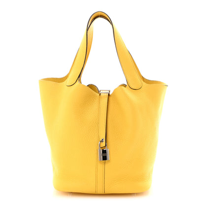 Hermes Taurillon Clemence Picotin Lock 22 MM  Jaune De Naples 1 of 9