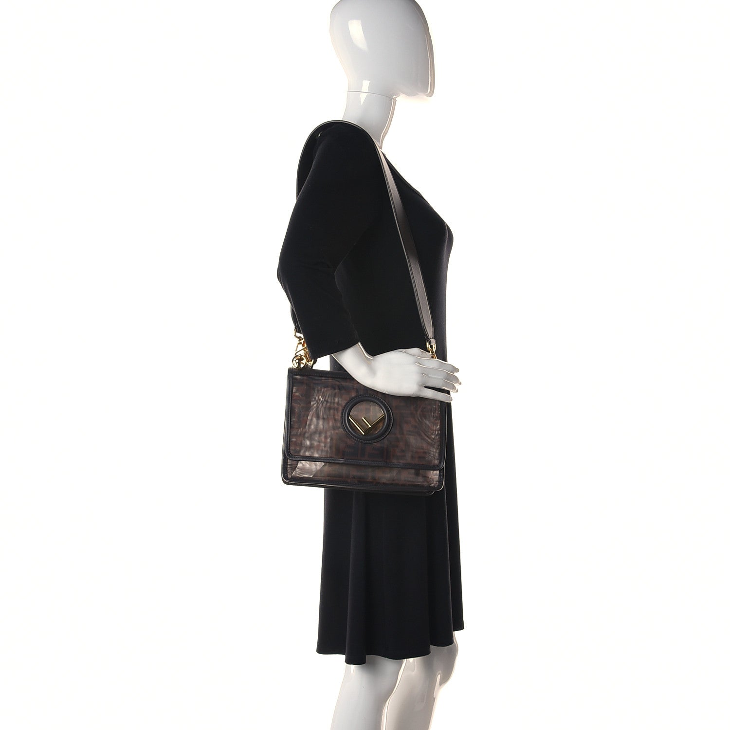 Fendi Mesh Vitello Century F is Fendi FF 1974 Kan I Shoulder Bag Marrone Black Ebano 3 of 15
