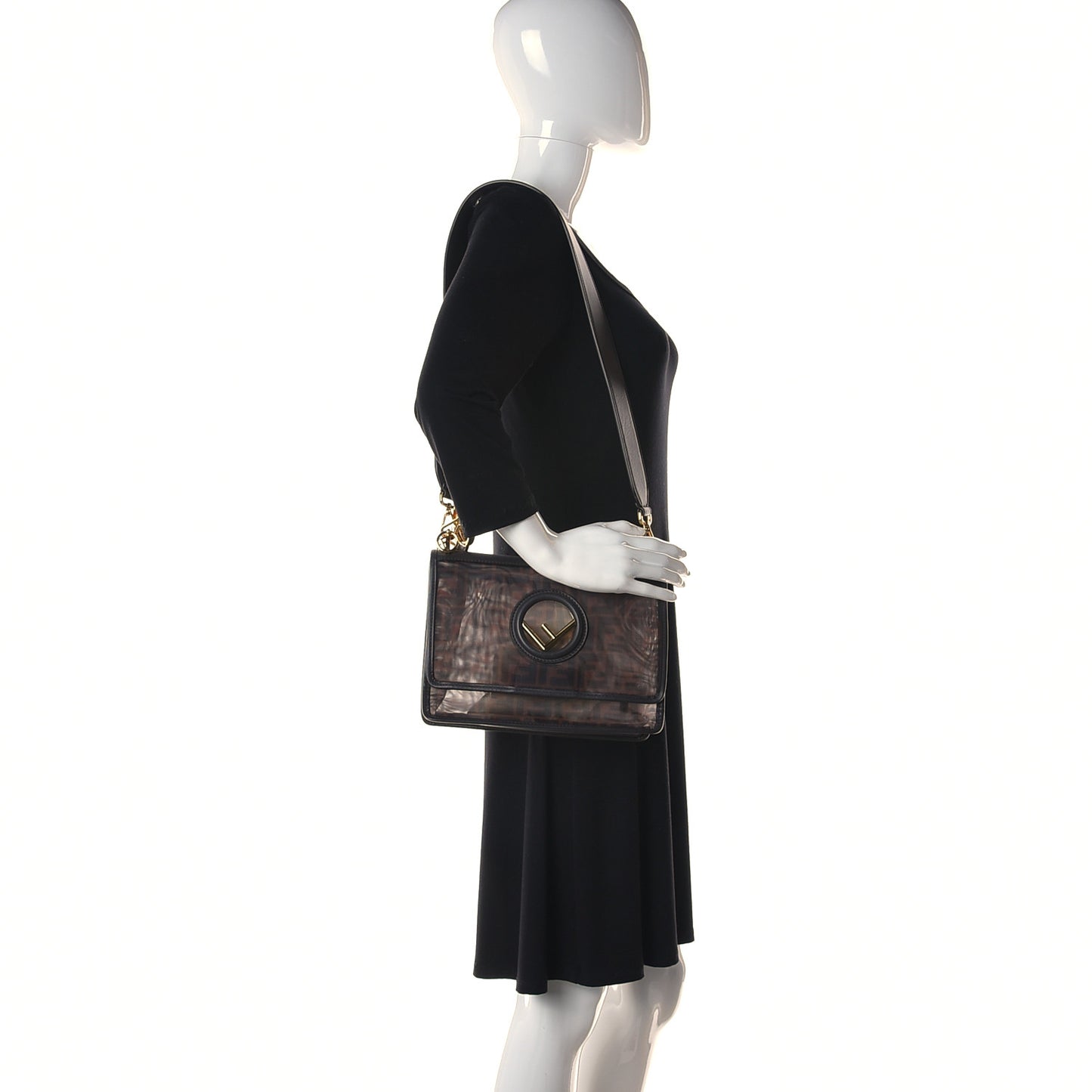 Mesh Vitello Century F is Fendi FF 1974 Kan I Shoulder Bag Marrone Black Ebano