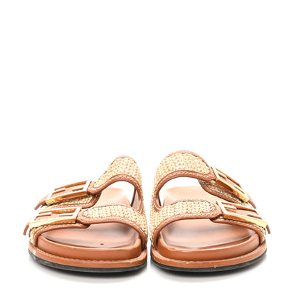 Fendi Raffia Vitello Womens Fendi Feel Buckled Slide Sandals 39 Paglia Brandy 3 of 11