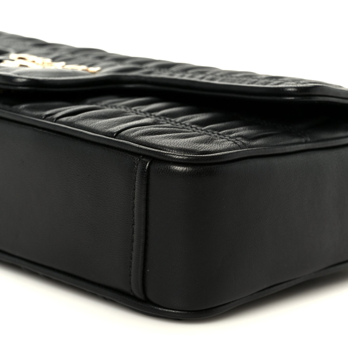 Nappa Gaufre Medium Chain Flap Shoulder Bag Black