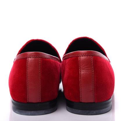 Gucci Velvet Horsebit Womens Jordaan Loafers 37.5 Hibiscus Red 7 of 11